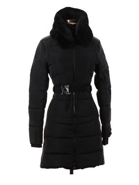 Black Women’s Quilted Belted Coat with Fur Collar